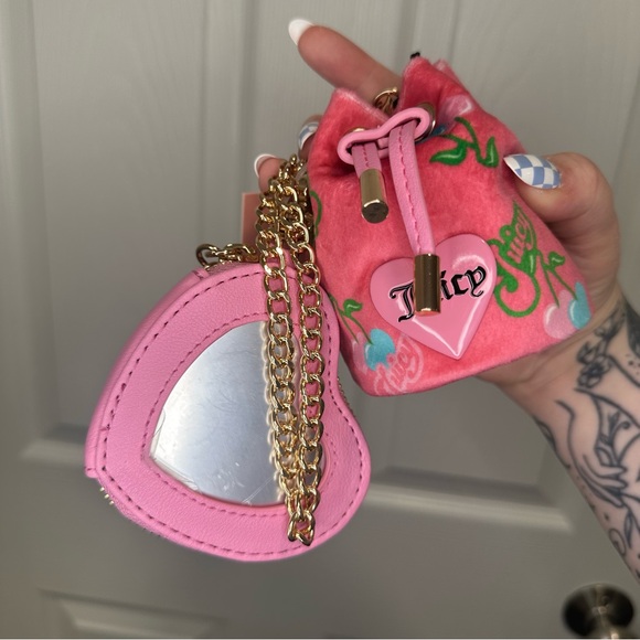 Juicy Couture Viral Pink Cherry Heart Keychain Pouch Set - Picture 4 of 6